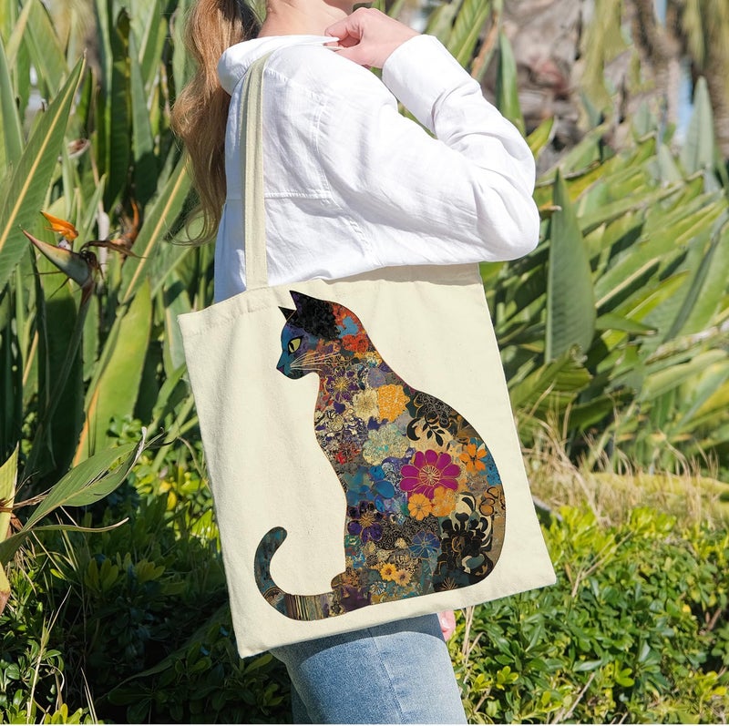 ANNA QUEEN Cat Tote Bag Shoulder Bag Handle Bag for Gym Yoga Picnic Beach Kitchen Reusable - Image 2